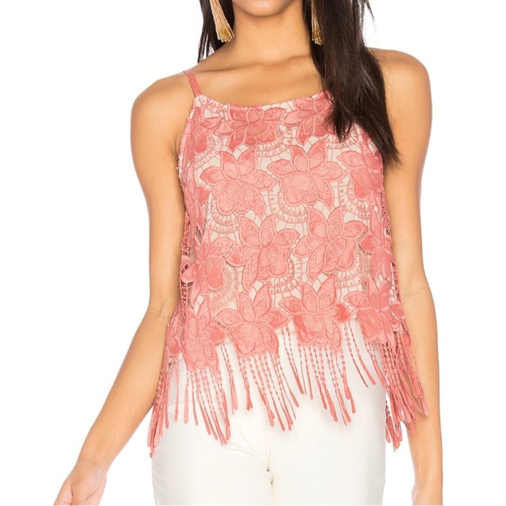 Alice + Olivia Dusty Rose Waverly Crochet Tank Top Floral Fringe Size 2
